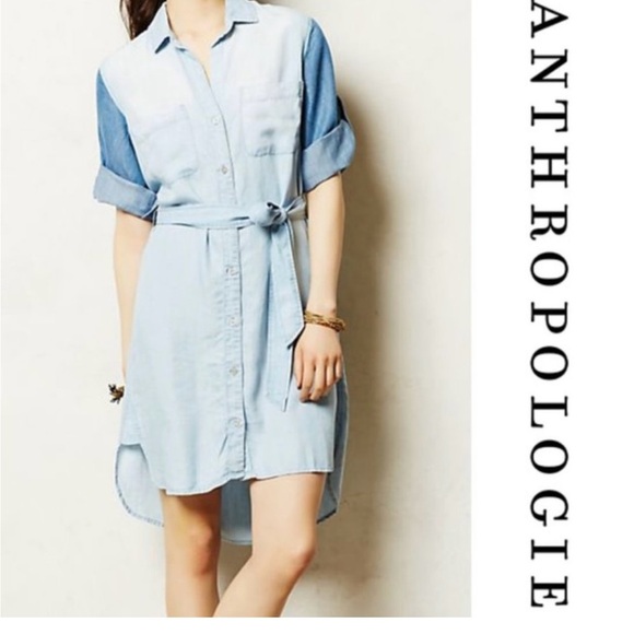 Anthropologie Light Blue Denim Shirt Dress - Picture 1 of 4